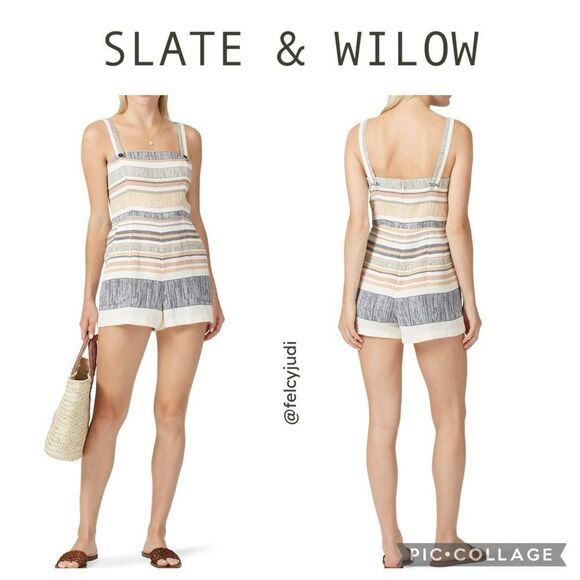 Slate & Willow | Women's Annie Square Neck  Romper‎ in Multi-Stripe, Size 2 - Picture 1 of 12